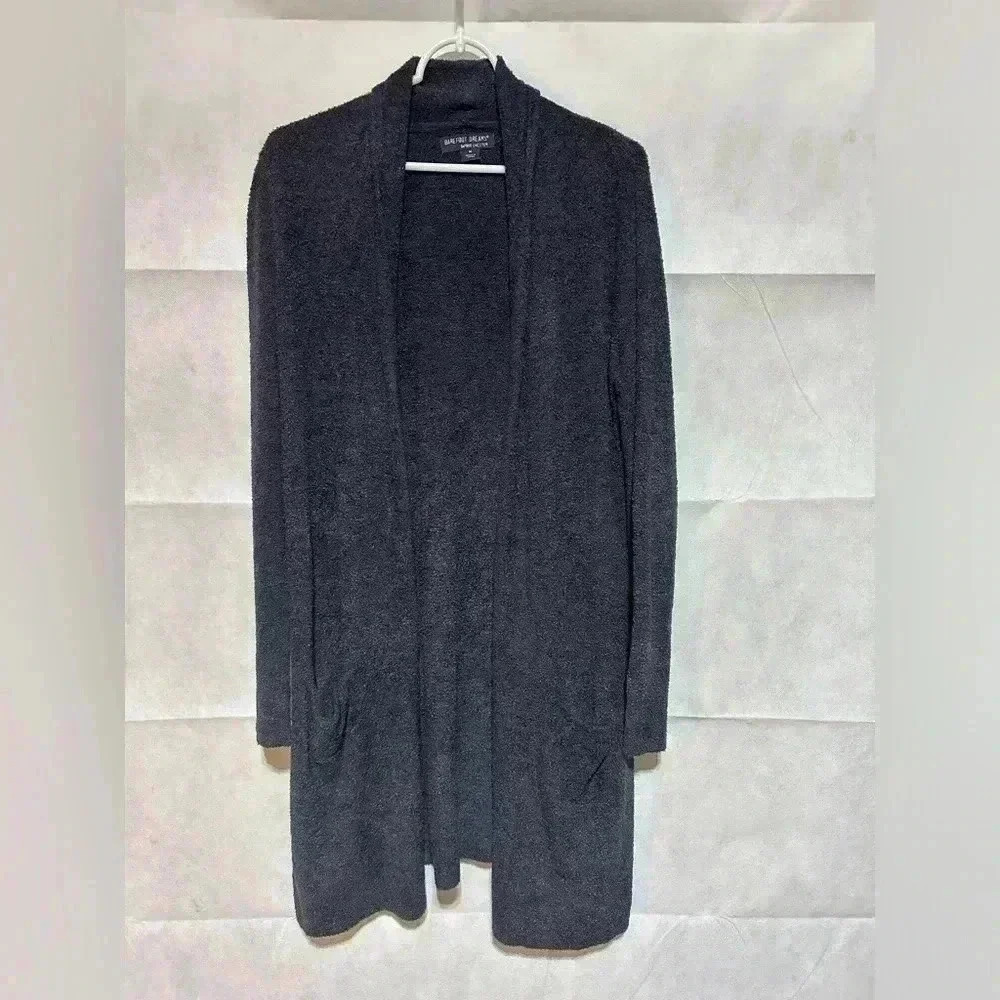 BAREFOOT DREAMS Sz M Navy Blue Bamboo Chic Lite Knit Cardigan Pockets Style 428